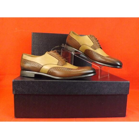 NIB PRADA 2EF020 BURNISHED BROWN TAN LEATHER BROGUE OXFORDS TREES SET 10 main image 5